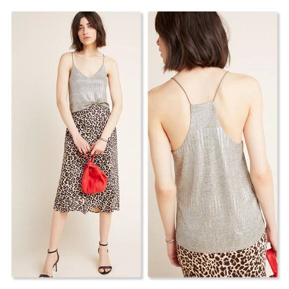 🌹ANTHROPOLOGIE🌹 NEW! Bishop + Young 'Tessa' Metallic Camisole - [XL, Silver] - Picture 1 of 13